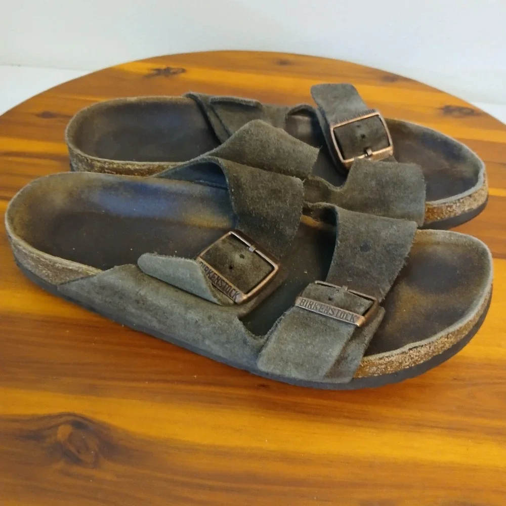 Birkenstock Arizona Sandals Mens 37 Olive Green Suede Double Strap Buckle